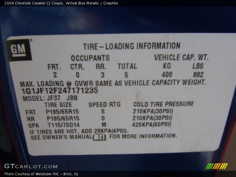 Arrival Blue Metallic / Graphite 2004 Chevrolet Cavalier LS Coupe
