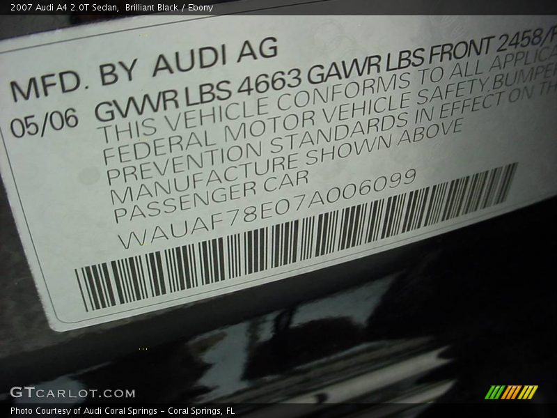Brilliant Black / Ebony 2007 Audi A4 2.0T Sedan