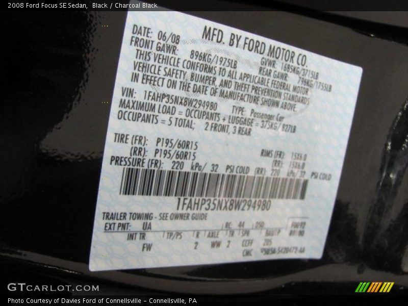Black / Charcoal Black 2008 Ford Focus SE Sedan