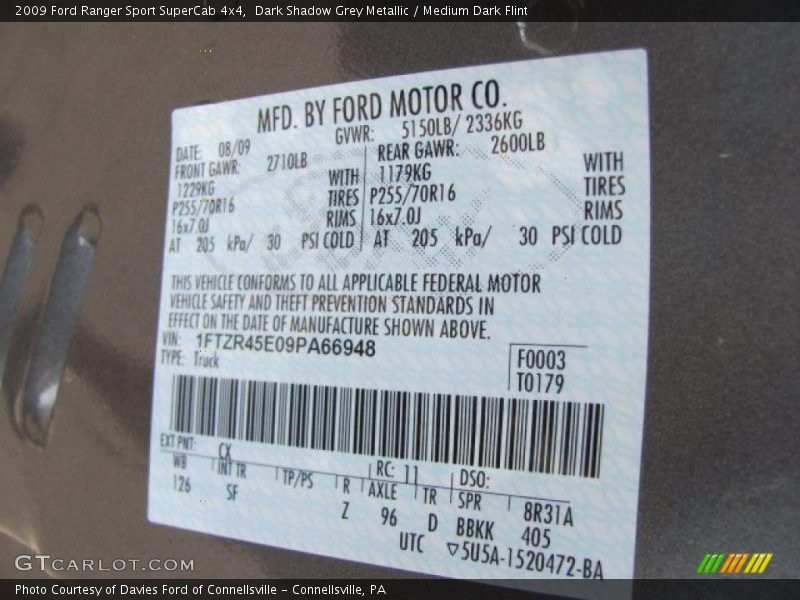 Dark Shadow Grey Metallic / Medium Dark Flint 2009 Ford Ranger Sport SuperCab 4x4