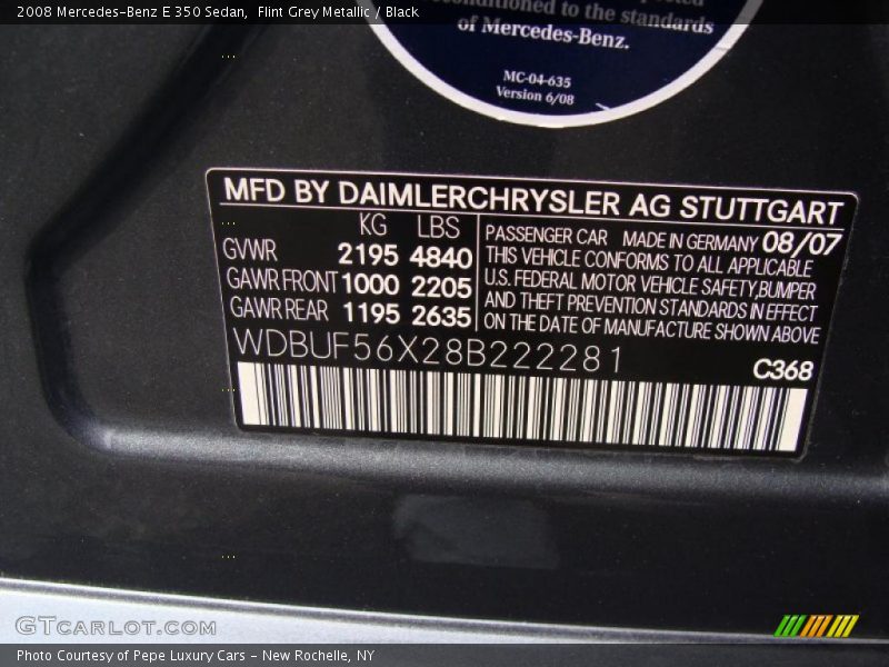 Flint Grey Metallic / Black 2008 Mercedes-Benz E 350 Sedan