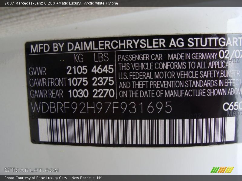 Arctic White / Stone 2007 Mercedes-Benz C 280 4Matic Luxury
