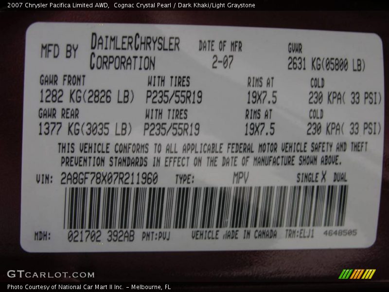 Cognac Crystal Pearl / Dark Khaki/Light Graystone 2007 Chrysler Pacifica Limited AWD