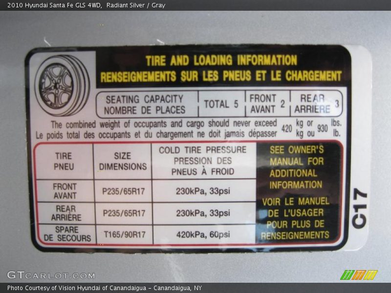 Radiant Silver / Gray 2010 Hyundai Santa Fe GLS 4WD