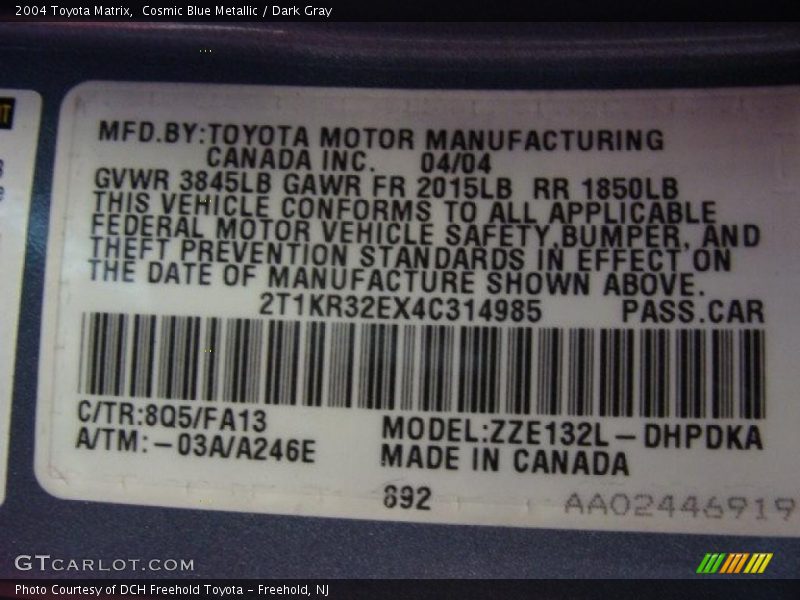 Cosmic Blue Metallic / Dark Gray 2004 Toyota Matrix