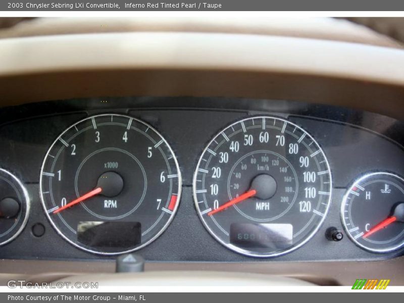 Inferno Red Tinted Pearl / Taupe 2003 Chrysler Sebring LXi Convertible