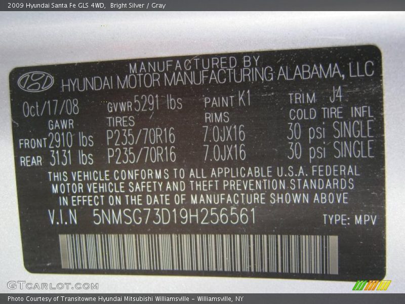 Bright Silver / Gray 2009 Hyundai Santa Fe GLS 4WD