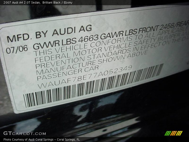 Brilliant Black / Ebony 2007 Audi A4 2.0T Sedan