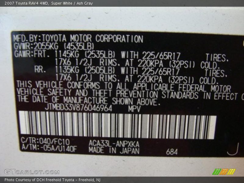 Super White / Ash Gray 2007 Toyota RAV4 4WD