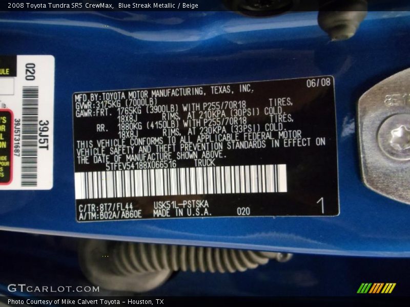 Blue Streak Metallic / Beige 2008 Toyota Tundra SR5 CrewMax