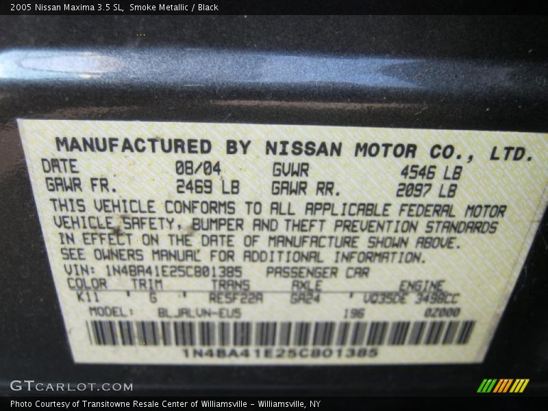 Smoke Metallic / Black 2005 Nissan Maxima 3.5 SL