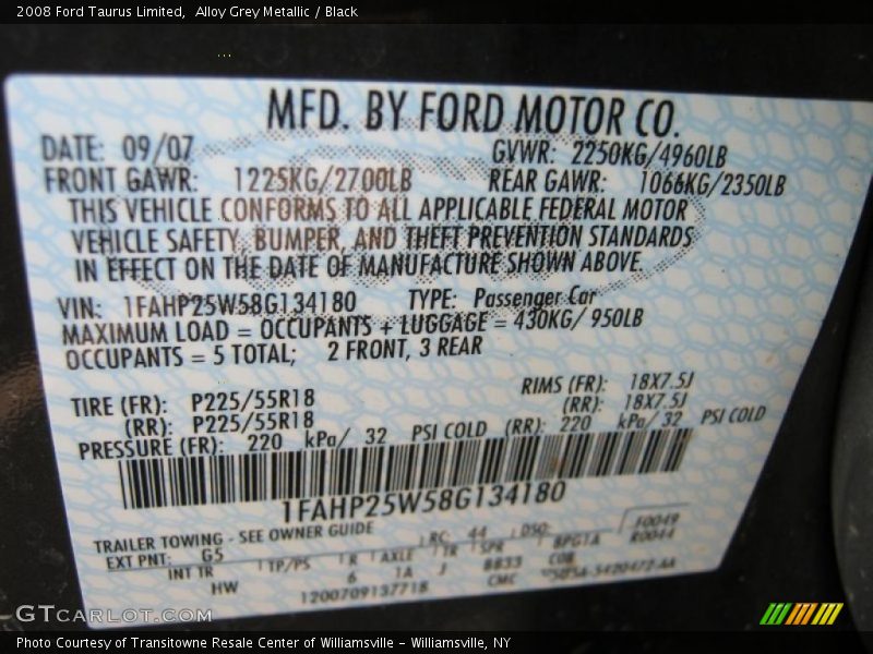 Alloy Grey Metallic / Black 2008 Ford Taurus Limited