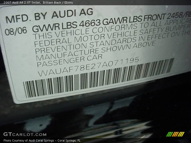 Brilliant Black / Ebony 2007 Audi A4 2.0T Sedan