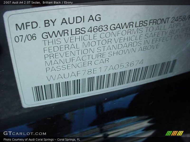 Brilliant Black / Ebony 2007 Audi A4 2.0T Sedan