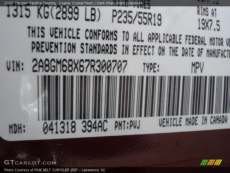 Cognac Crystal Pearl / Dark Khaki/Light Graystone 2007 Chrysler Pacifica Touring