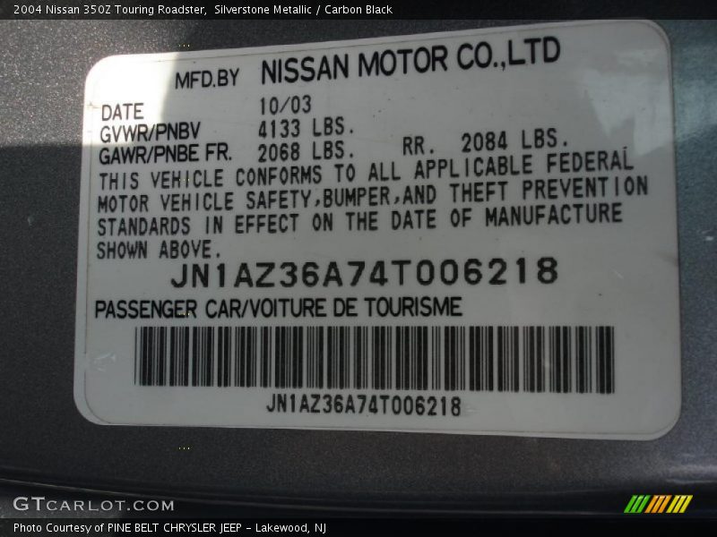 Silverstone Metallic / Carbon Black 2004 Nissan 350Z Touring Roadster