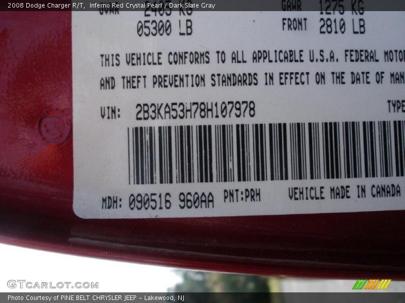 Inferno Red Crystal Pearl / Dark Slate Gray 2008 Dodge Charger R/T