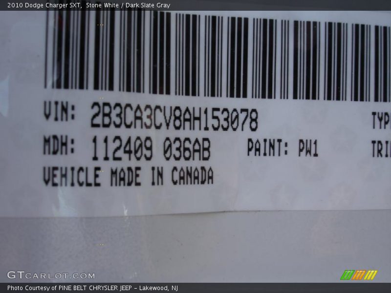 Stone White / Dark Slate Gray 2010 Dodge Charger SXT
