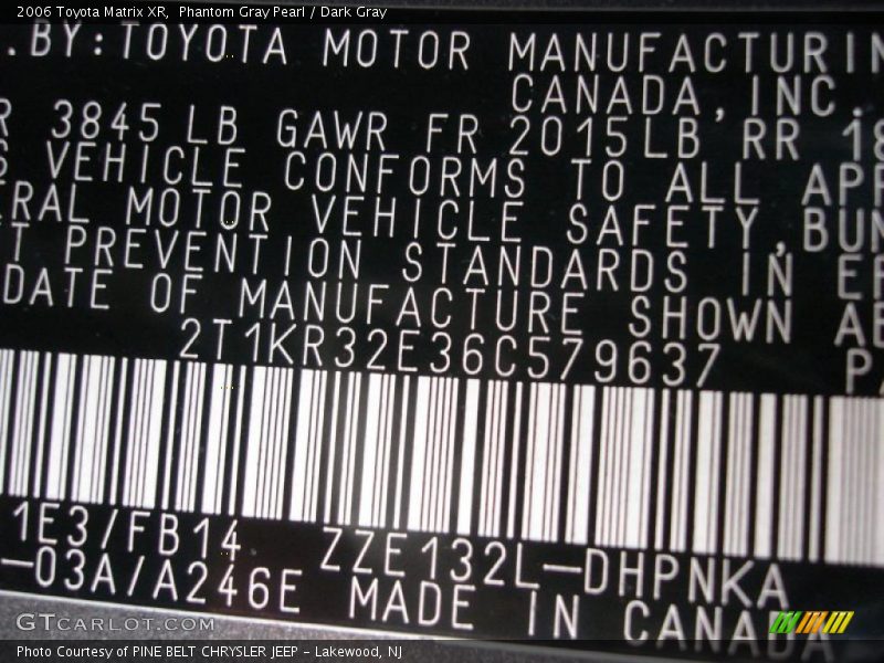 Phantom Gray Pearl / Dark Gray 2006 Toyota Matrix XR
