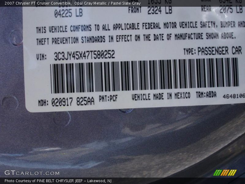 Opal Gray Metallic / Pastel Slate Gray 2007 Chrysler PT Cruiser Convertible