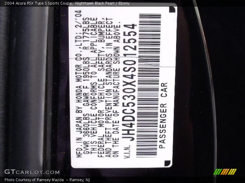 Nighthawk Black Pearl / Ebony 2004 Acura RSX Type S Sports Coupe