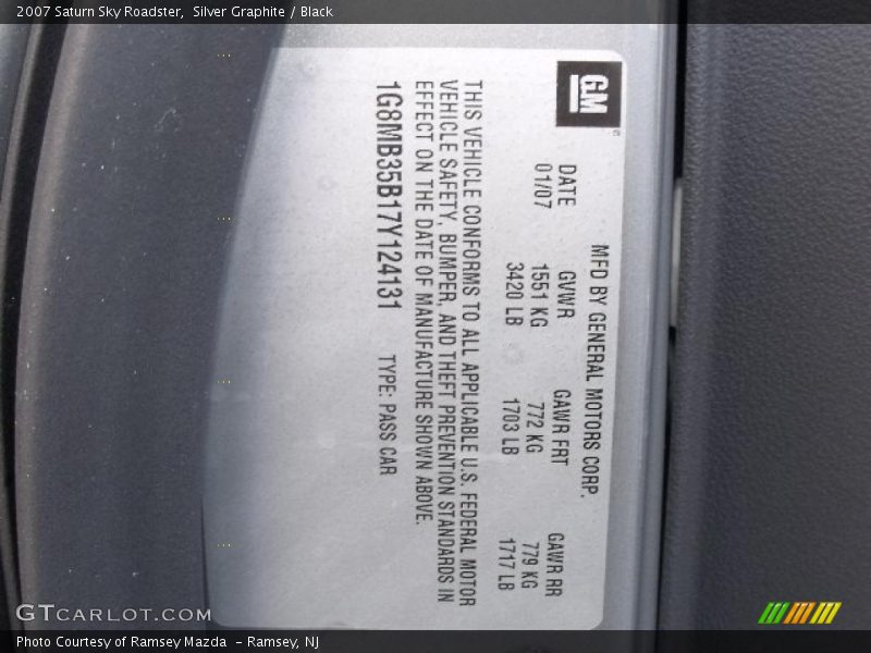 Silver Graphite / Black 2007 Saturn Sky Roadster