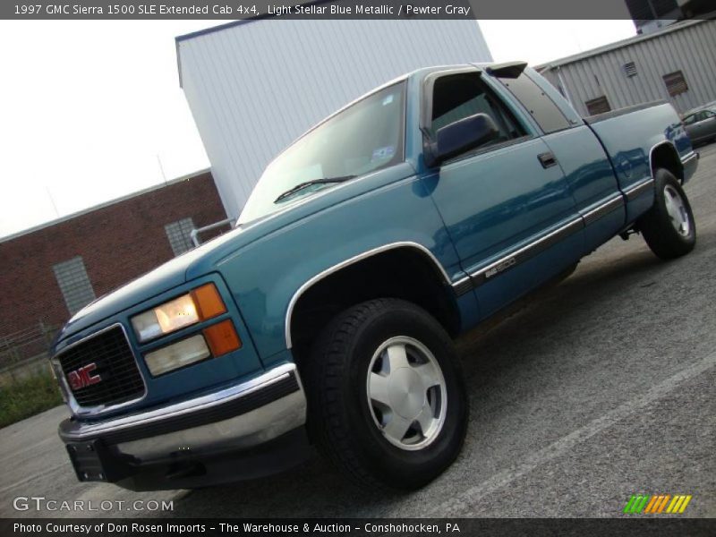 Light Stellar Blue Metallic / Pewter Gray 1997 GMC Sierra 1500 SLE Extended Cab 4x4