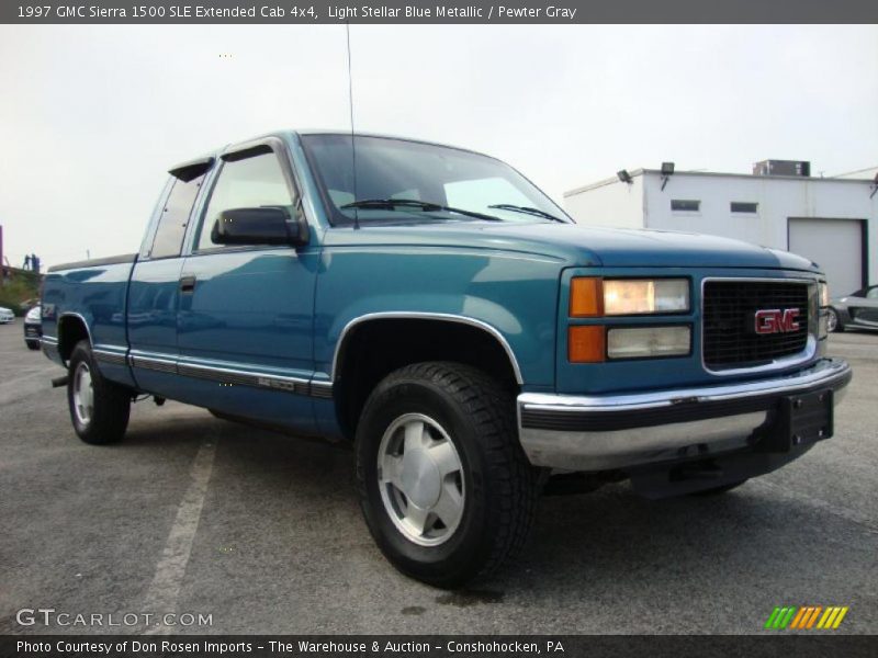 Light Stellar Blue Metallic / Pewter Gray 1997 GMC Sierra 1500 SLE Extended Cab 4x4