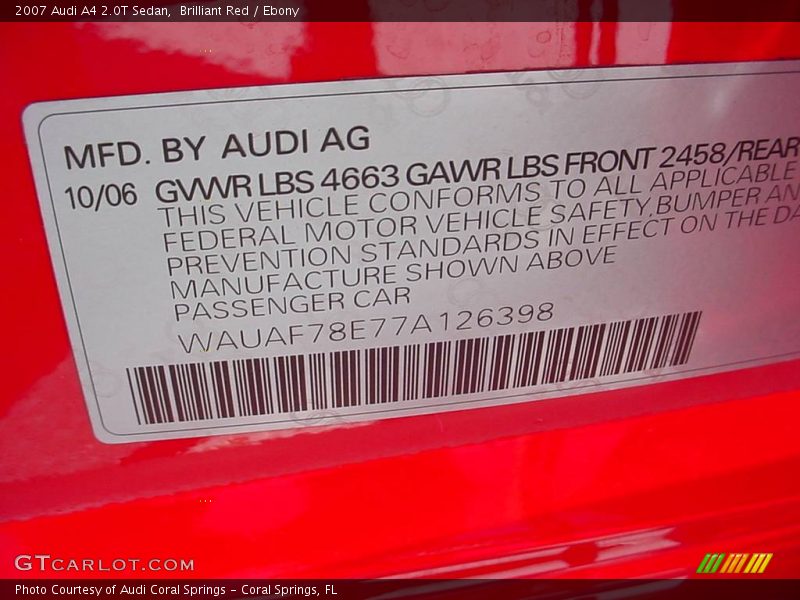 Brilliant Red / Ebony 2007 Audi A4 2.0T Sedan