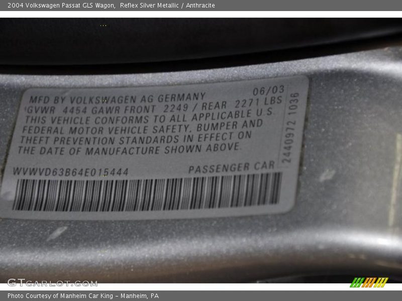 Reflex Silver Metallic / Anthracite 2004 Volkswagen Passat GLS Wagon