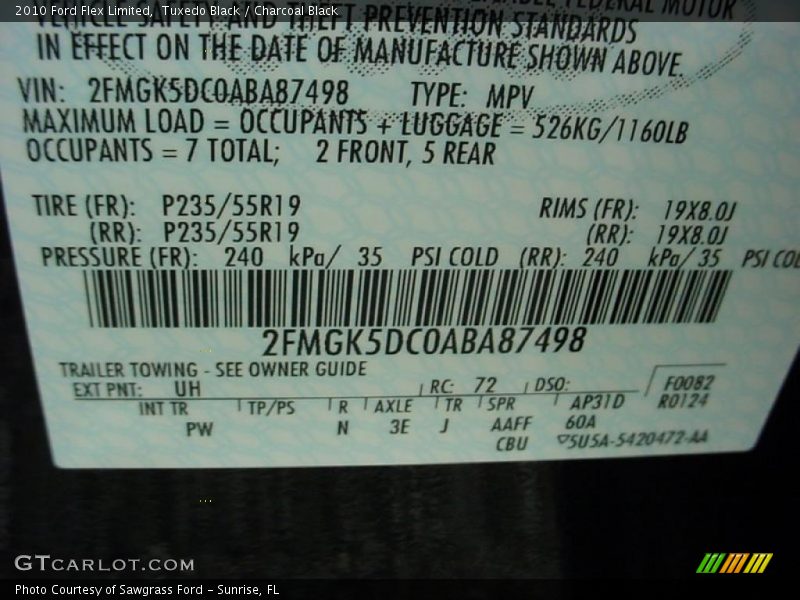 Tuxedo Black / Charcoal Black 2010 Ford Flex Limited