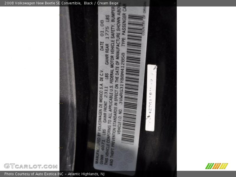 Black / Cream Beige 2008 Volkswagen New Beetle SE Convertible