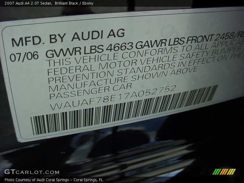 Brilliant Black / Ebony 2007 Audi A4 2.0T Sedan