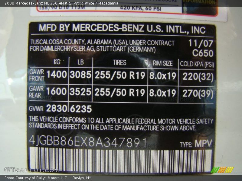Arctic White / Macadamia 2008 Mercedes-Benz ML 350 4Matic