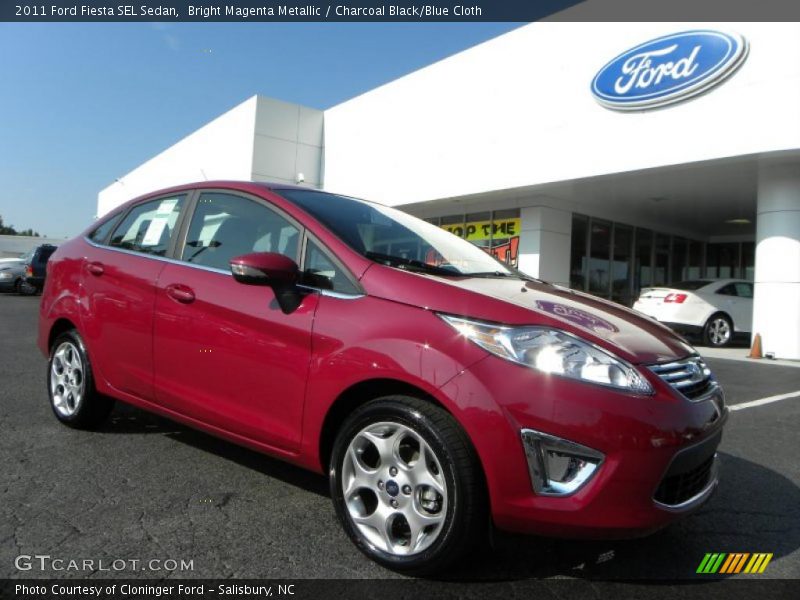 Bright Magenta Metallic / Charcoal Black/Blue Cloth 2011 Ford Fiesta SEL Sedan