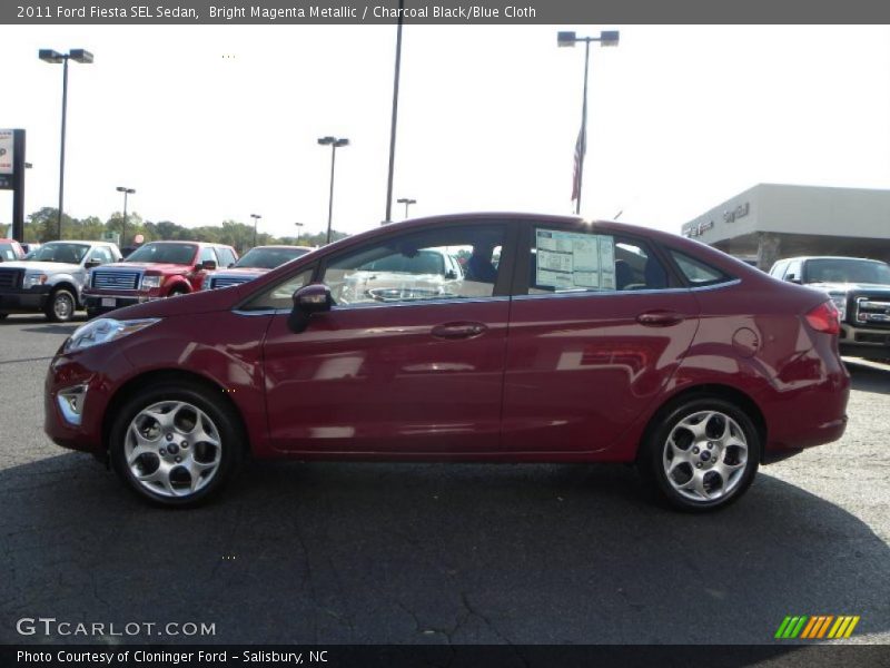 Bright Magenta Metallic / Charcoal Black/Blue Cloth 2011 Ford Fiesta SEL Sedan