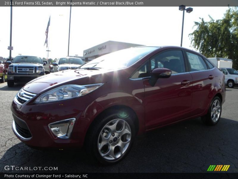 Bright Magenta Metallic / Charcoal Black/Blue Cloth 2011 Ford Fiesta SEL Sedan