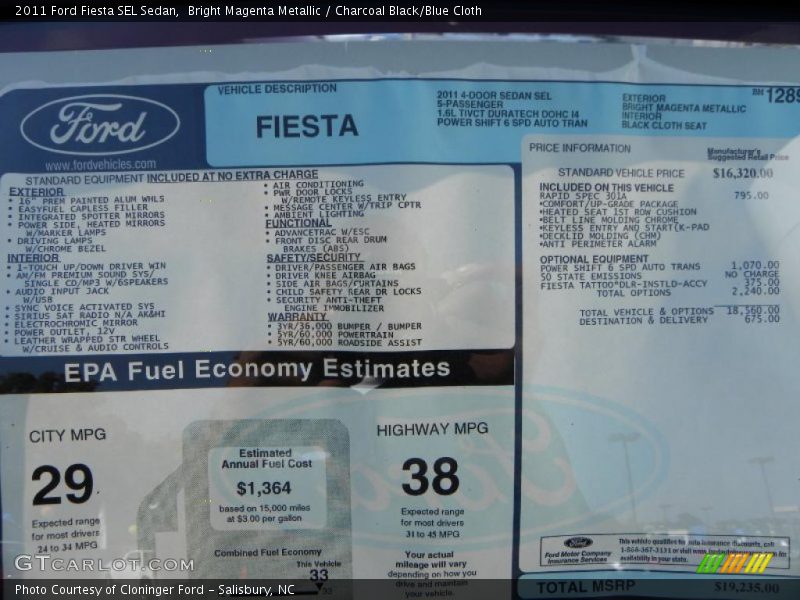 Bright Magenta Metallic / Charcoal Black/Blue Cloth 2011 Ford Fiesta SEL Sedan