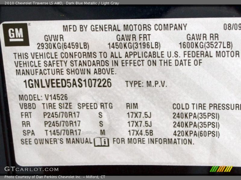 Dark Blue Metallic / Light Gray 2010 Chevrolet Traverse LS AWD