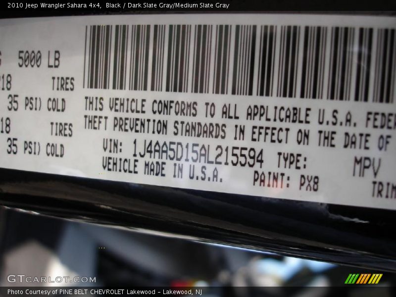 Black / Dark Slate Gray/Medium Slate Gray 2010 Jeep Wrangler Sahara 4x4