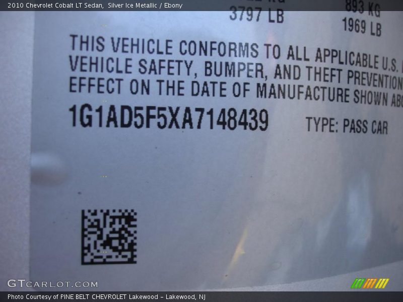 Silver Ice Metallic / Ebony 2010 Chevrolet Cobalt LT Sedan