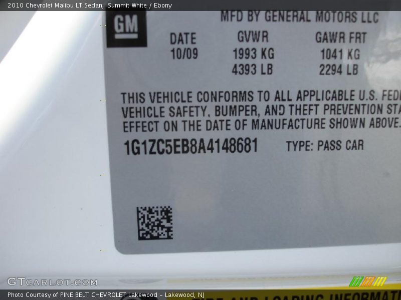 Summit White / Ebony 2010 Chevrolet Malibu LT Sedan