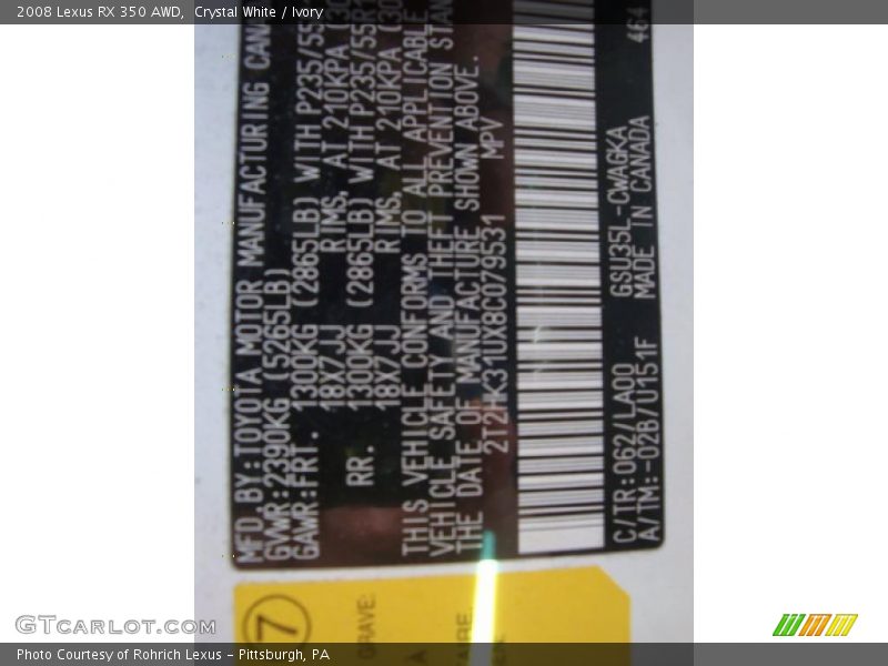 Crystal White / Ivory 2008 Lexus RX 350 AWD