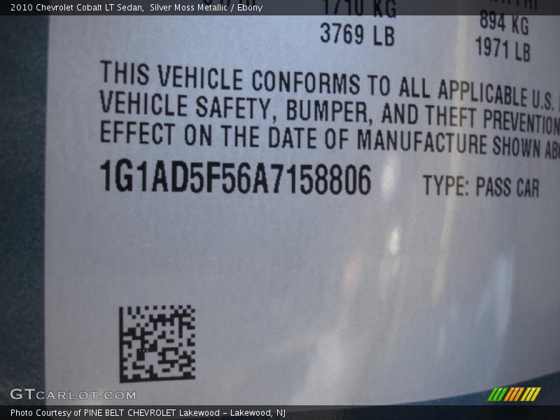 Silver Moss Metallic / Ebony 2010 Chevrolet Cobalt LT Sedan