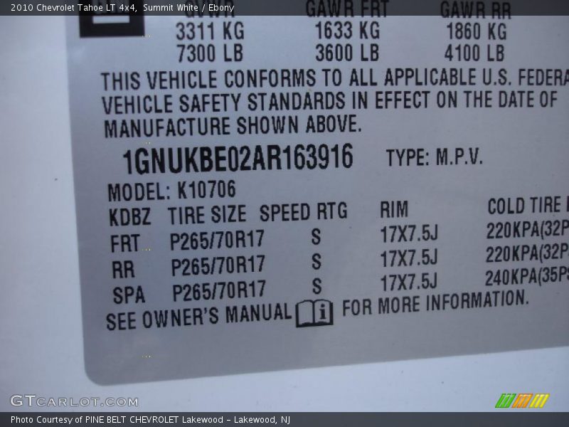 Summit White / Ebony 2010 Chevrolet Tahoe LT 4x4
