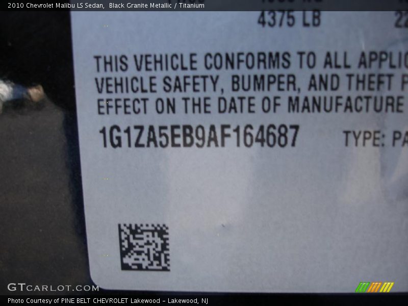 Black Granite Metallic / Titanium 2010 Chevrolet Malibu LS Sedan