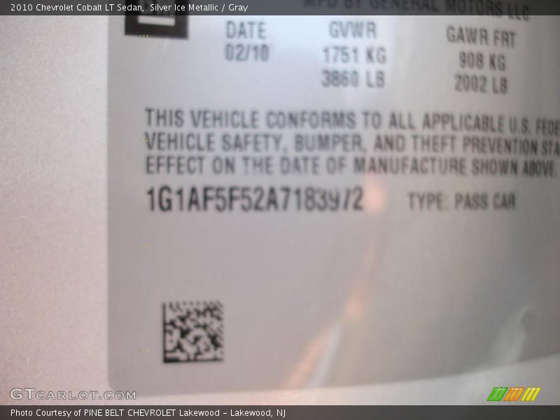 Silver Ice Metallic / Gray 2010 Chevrolet Cobalt LT Sedan