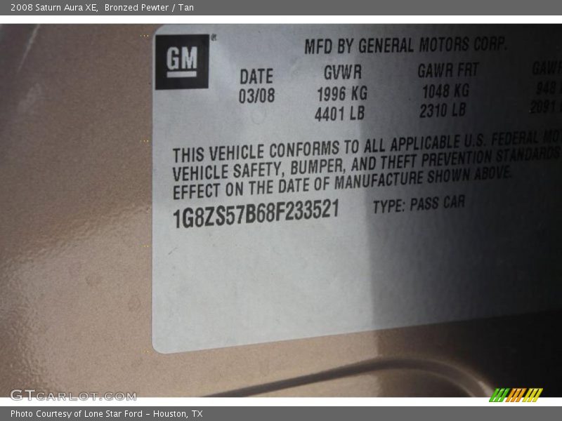 Bronzed Pewter / Tan 2008 Saturn Aura XE