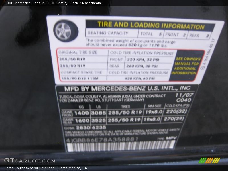 Black / Macadamia 2008 Mercedes-Benz ML 350 4Matic