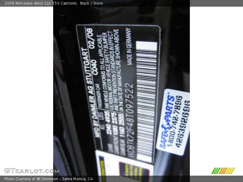 Black / Stone 2008 Mercedes-Benz CLK 550 Cabriolet
